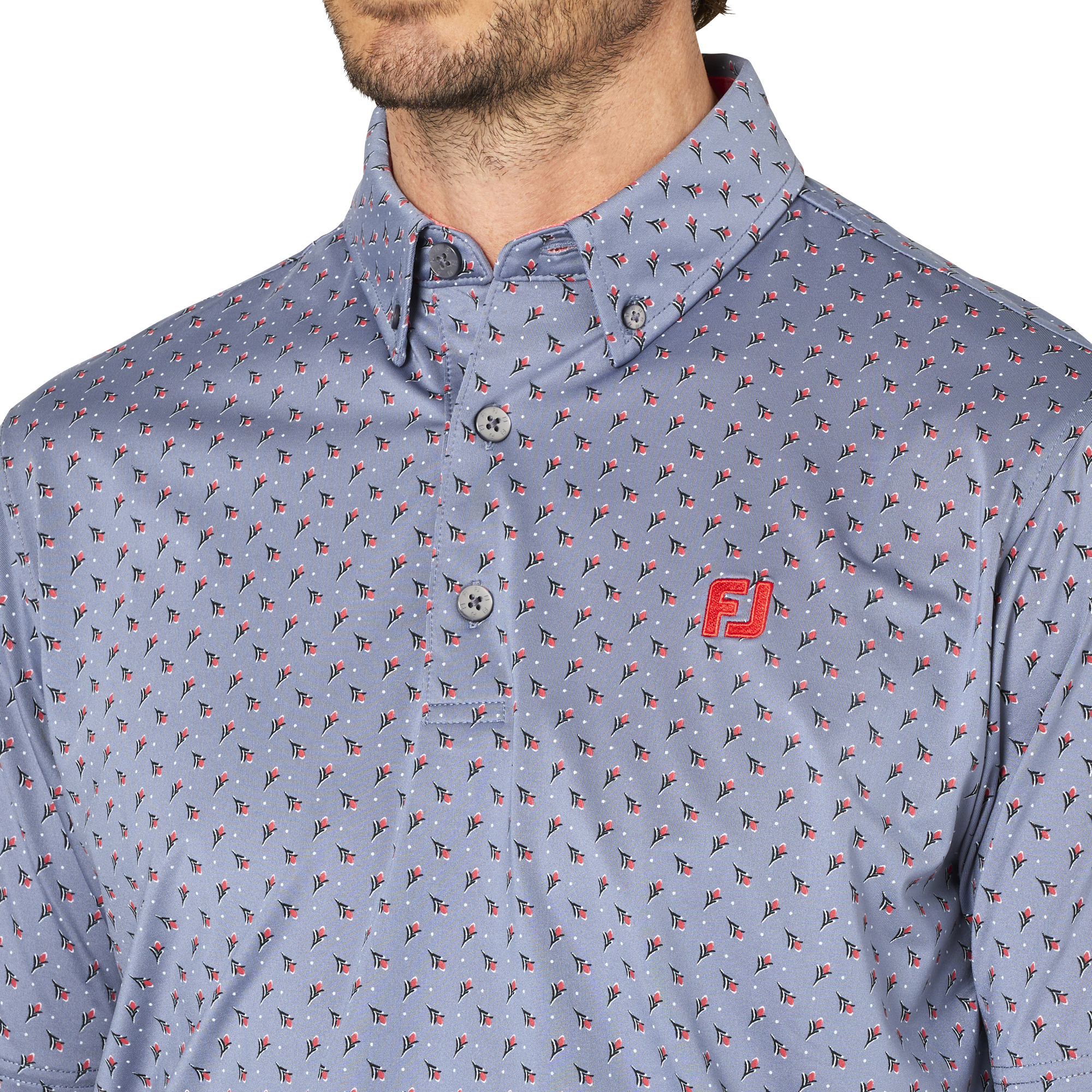 つぼみ柄半袖ボタンダウンシャツ