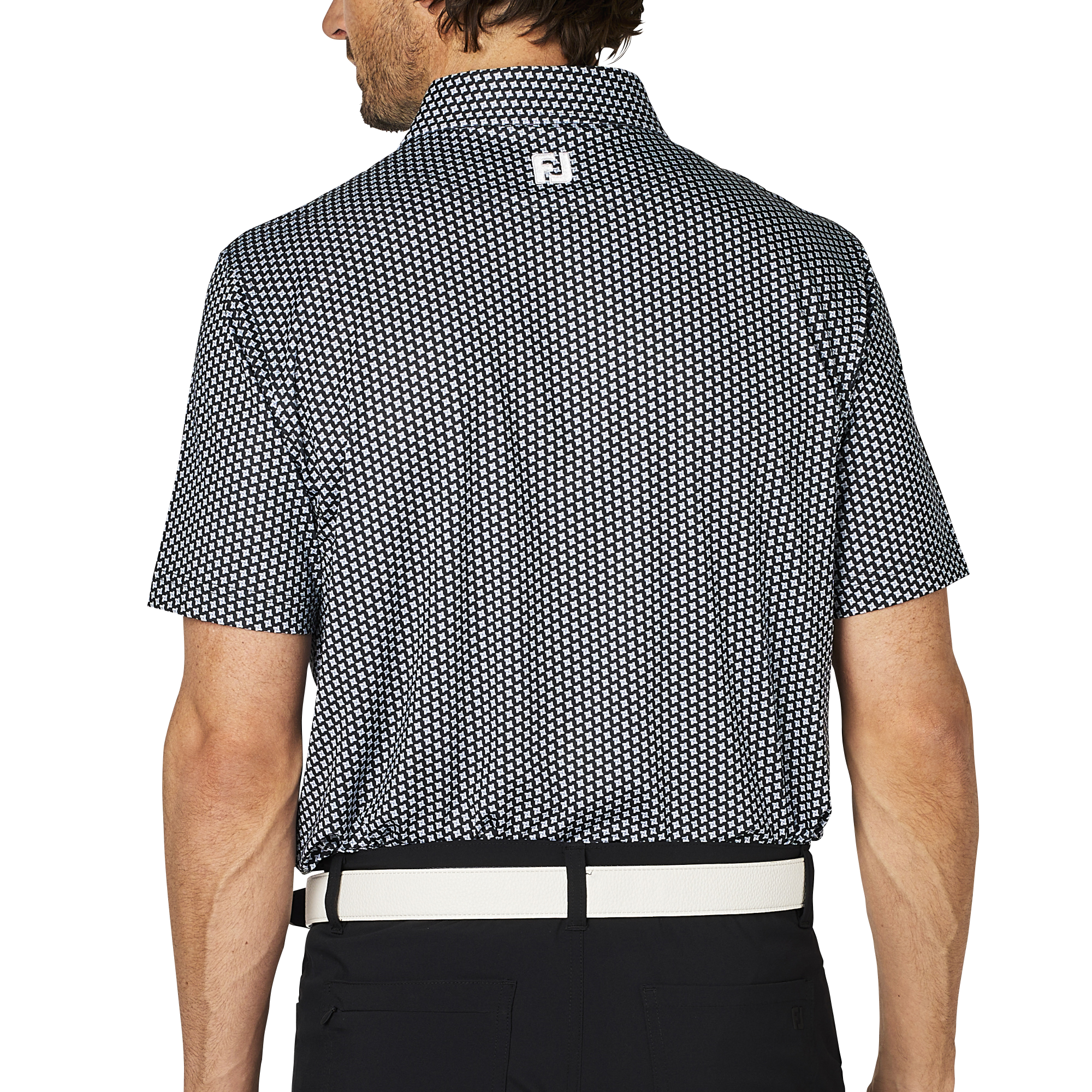 ジオメトリックプリント半袖ワイドカラーシャツ