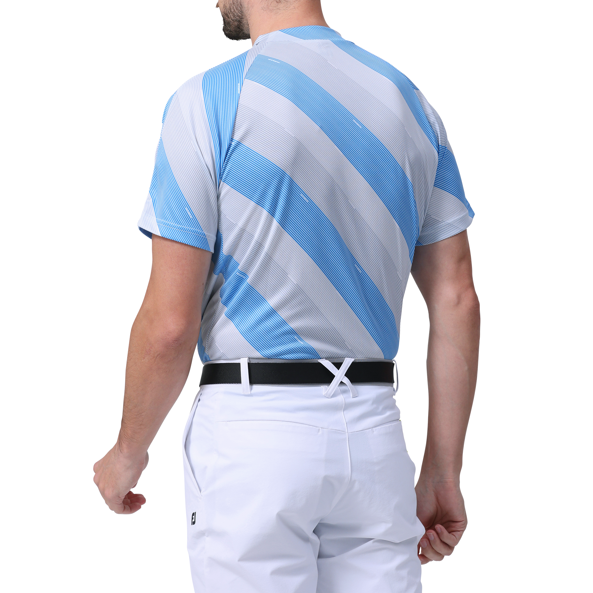 レジメンタルストライププリント半袖モックネックシャツ