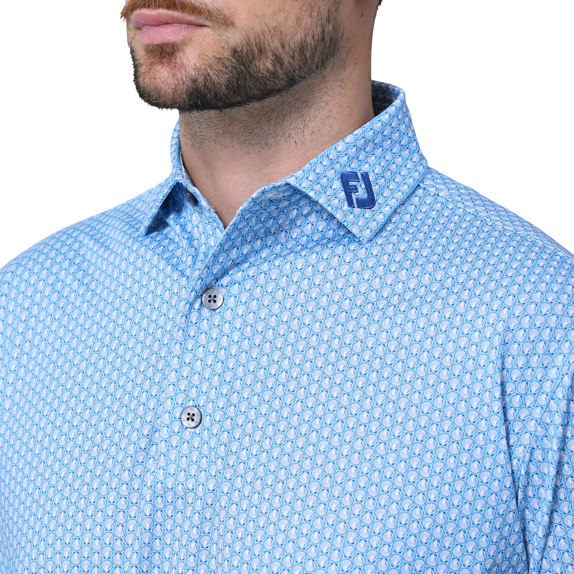 スカロップシェルプリント半袖ワイドカラーシャツ